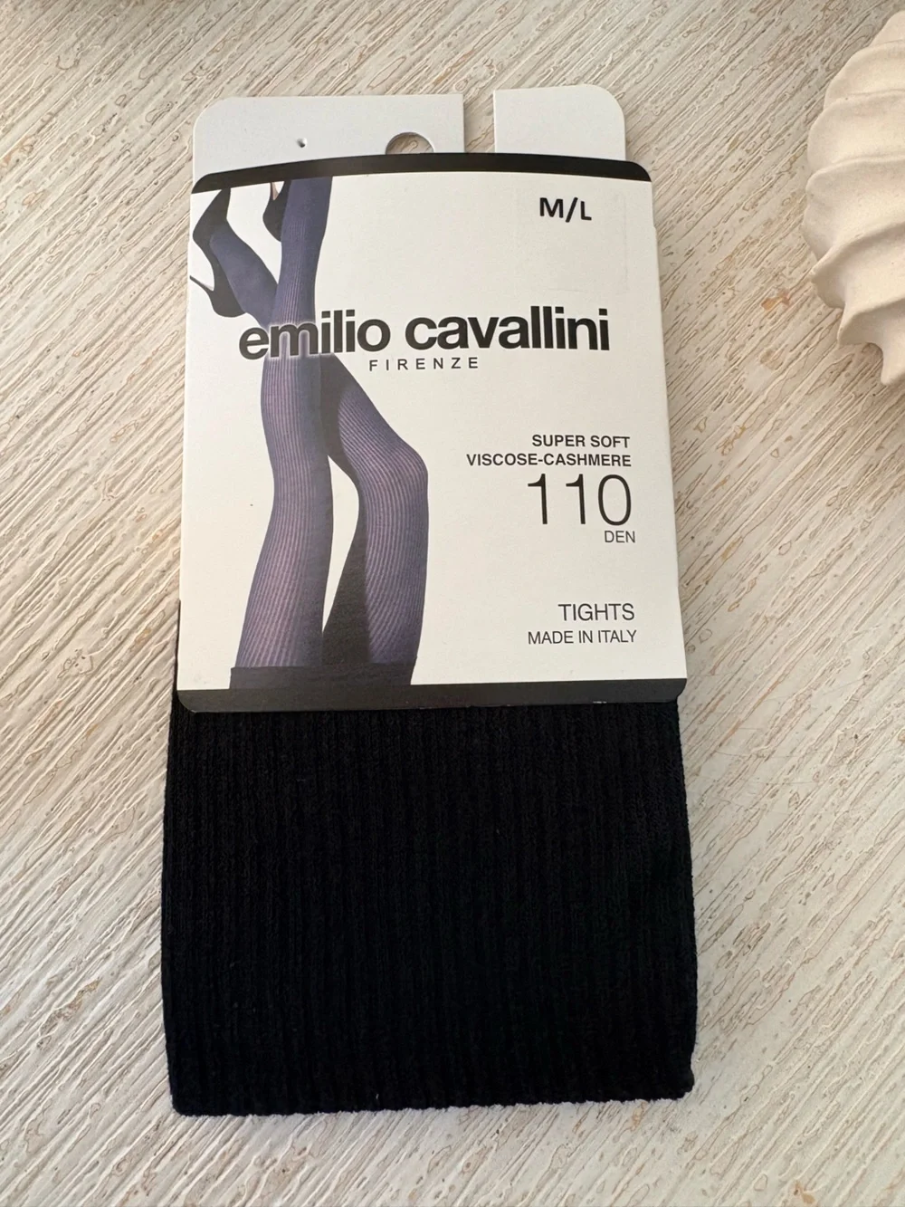 NWT Emilio Cavallini Black Cashmere Blend Ribbed Tights Size M/L Made in Italy